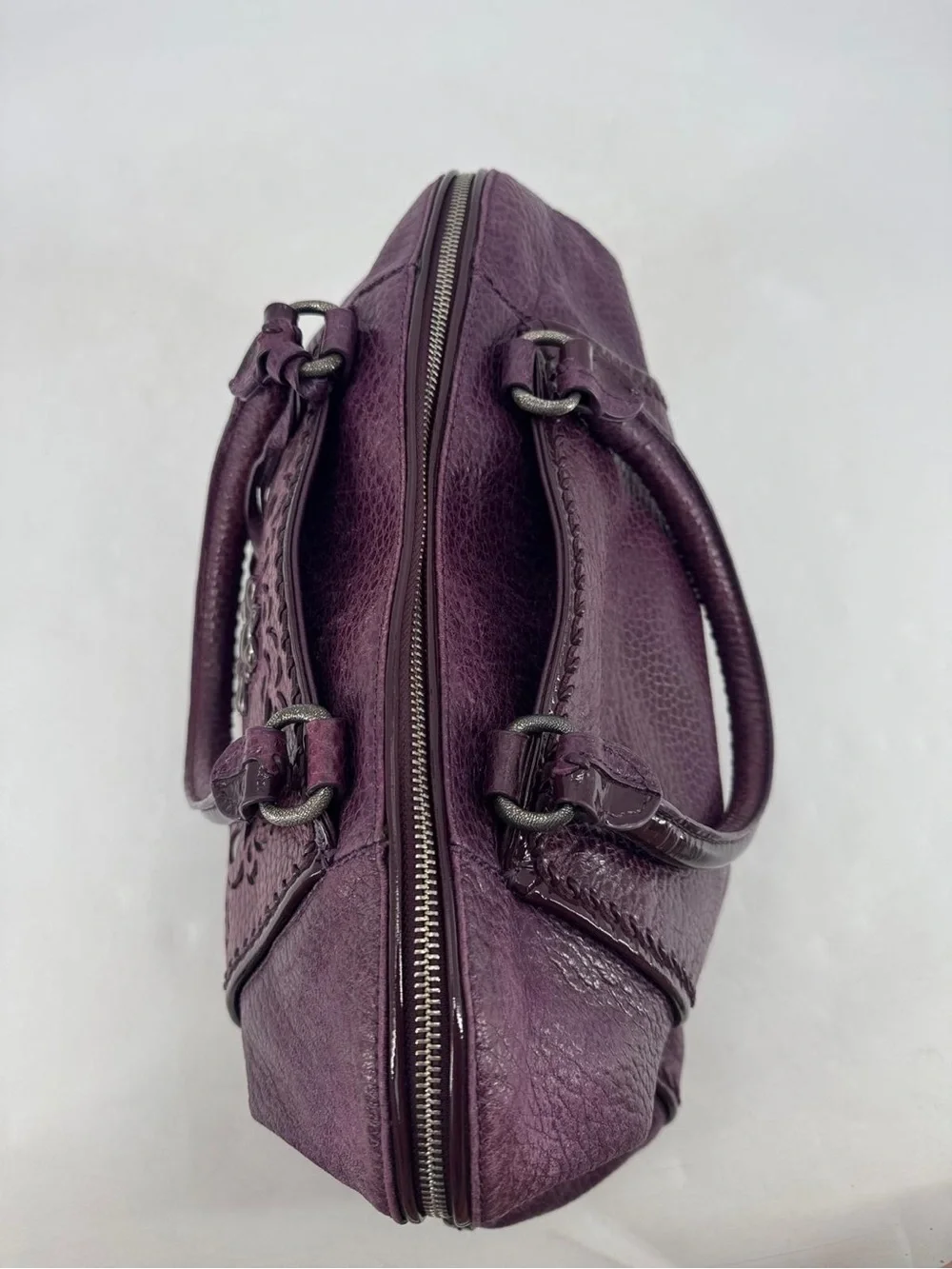 Brighton Joelle Loganberry Pebbled Leather Embellished Shoulder Bag Satchel